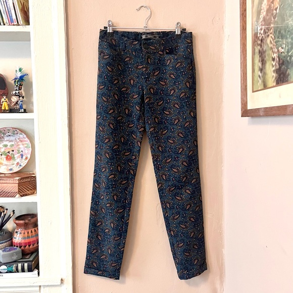 🎉rare🎉 Zara green paisley print rolled hem straight leg trouser pants - Picture 12 of 13